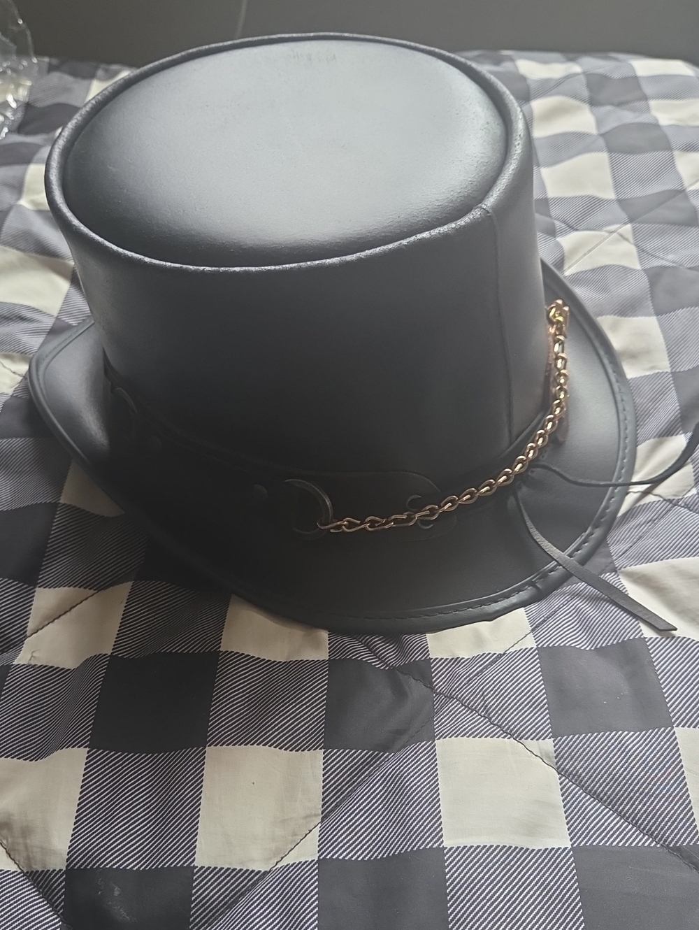 American Hatmaker's Eldorado Men's Black Leather Top Hat with SR 2 Band